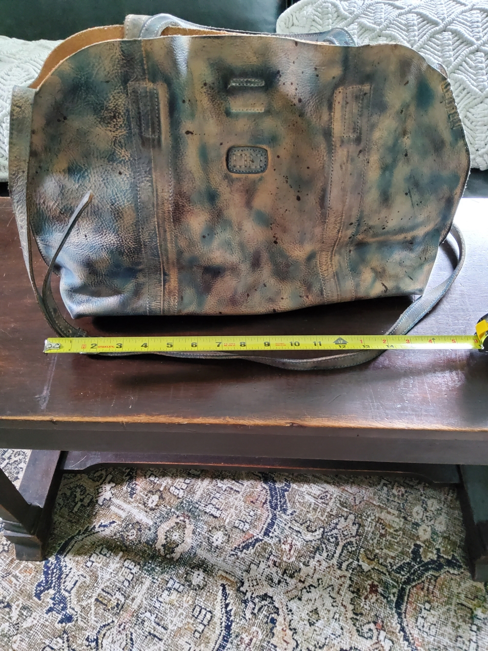 Vintage Bed Stu Leather Multi-Tone Shoulder Bag in Teal and Grey